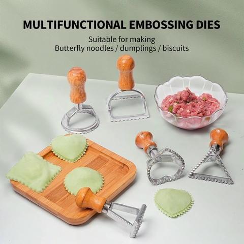 Ravioli Cutter Stamps Zinc Alloy With Solid Wood Handle For Pasta Dumplings Cookies Multifunctional Kitchen Manual Tools