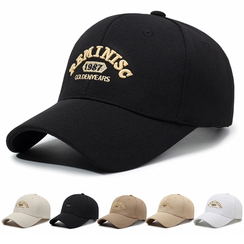 Retro Embroidered Baseball Cap Polyester Blend Adjustable Structured Sun Hat For Men Women 1987 Lettering Streetwear