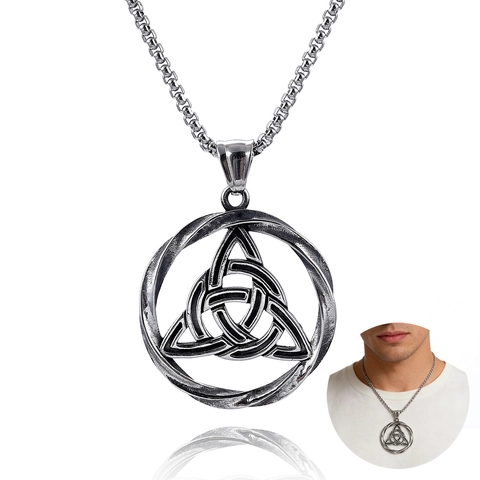 Collana Con Pendente Nodo Celtico Vintage Acciaio Inossidabile Runa Vichinga Triquetra Mitologia Norrena Gioielli Per Uomo