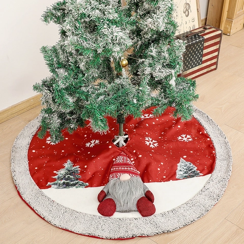 Gonna Per Albero Di Natale Iuta Peluche Ecopelliccia Gnomo 3D Fiocco Di Neve Motivo Rosso Rotonda Decorazione