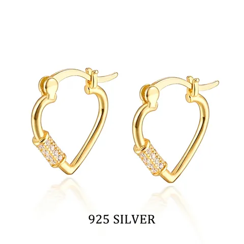 S925 Sterling Silver Heart Huggie Earrings For Women Pave Zirconia Sweet Small Heart Hoop Earrings Minimalist Jewelry
