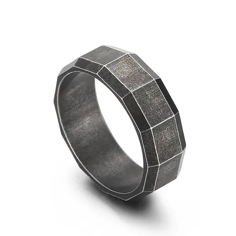 Men Geometric Faceted Titanium Steel Ring Brushed Matte Industrial Punk Gothic Vintage Wide Band Jewelry Accessory