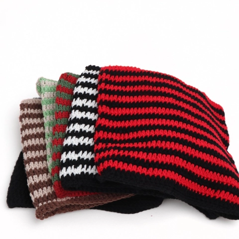 Cute Cat Ear Striped Knitted Beanie Hat For Women Winter Warm Acrylic Crochet Devil Horn Pointed Cap Y2K Style