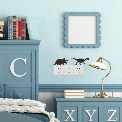 Dinosaurier Silhouette Lichtschalter Aufkleber PVC Abnehmbar Selbstklebend Wandtattoos Für Kinderzimmer Wohnkultur Cartoon Stil