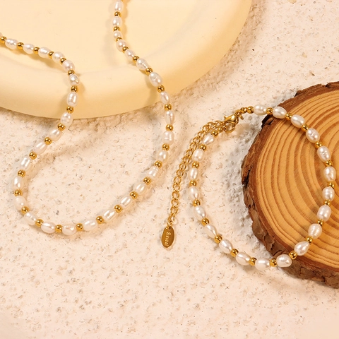Collana Vintage Barocca In Perle Artificiali Per Donna In Acciaio Inossidabile Placcato Oro Doppio Strato Gioielli Eleganti Regalo