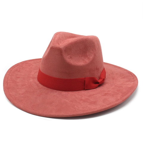 Breedgerande Fedora Hoed Suède Wollen Vilt Lint Met Strik Vintage Klassieke Jazz Pet Voor Dames Heren Reizen Party Outdoor