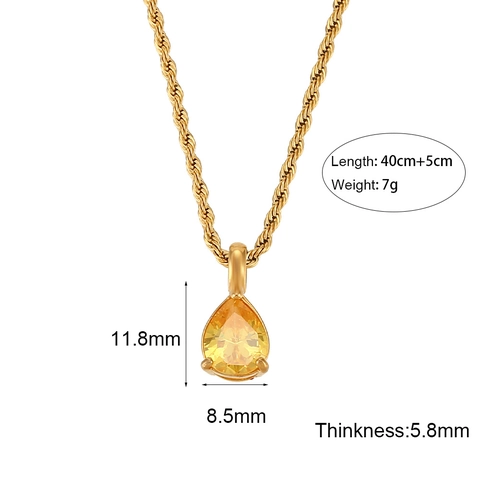 Collana con Ciondolo in Zirconia a Goccia d'Acqua in Acciaio Inossidabile Placcato Oro 18K per Donna Elegante Gioielli a Catena a Torsione