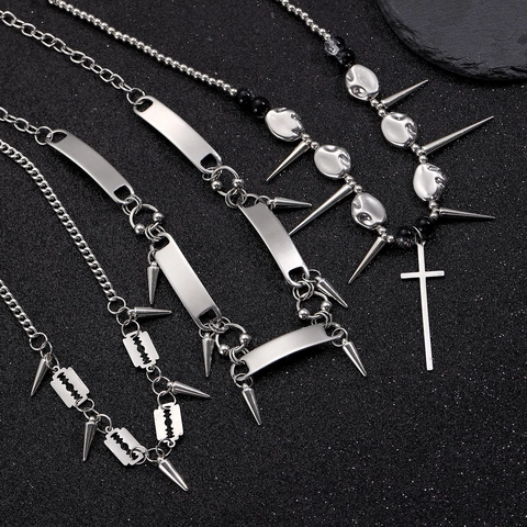 Collana Punk Gotica In Acciaio Inossidabile Lega Croce Lama Borchia Pendente Gioielli Hip Hop Rock Per Uomini Donne