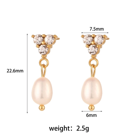 Lussuosi Orecchini a Goccia in Acciaio Inossidabile Placcato Oro 18K con Zirconia e Perle d'Acqua Dolce Gioielli da Donna