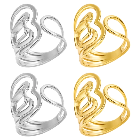 Onregelmatige Holle Hart Ring 304 Roestvrij Staal 18K Verguld Open Verstelbaar Geometrische Mode Sieraden Voor Dames