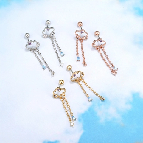 Brass Zirconia Cloud Tassel Star Rabbit Bear Stud Earrings For Women Fashion Cute Animal Ear Jewelry European Ins Style
