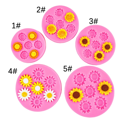Sunflower Daisy Silicone Mold DIY Fondant Cake Decoration Sugarcraft Chocolate Jelly Resin Clay Baking Tool Pink Grey