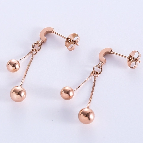 Orecchini a Goccia con Nappa in Acciaio Inossidabile Donna Eleganti Orecchini a Lobo con Perline Rotonde Oro Rosa Gioielli