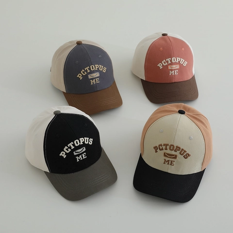 Cappellino Da Baseball Bambini Cotone Blocchi Di Colore Ricamo Lettere Regolabile Retro Cappello Sole Ragazzi Ragazze