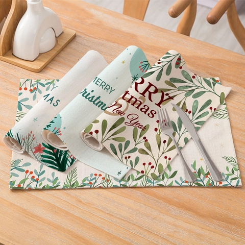 Weihnachts-Platzsets Wasserdicht Baumwolle Leinen Hitzebeständig Rechteckig Feiertag Küche Esstisch Deko Druck