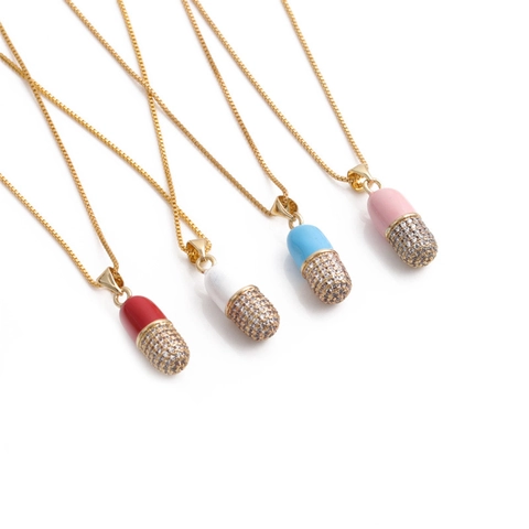 Capsule Pill Pendant Necklace Copper Zircon Pave Enamel Plated Gold Chain Dainty Fashion Jewelry Gift For Women