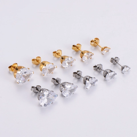 Pear Water Drop Stud Earrings 18K Gold Plated 316L Stainless Steel Cubic Zirconia Hypoallergenic Piercing Jewelry