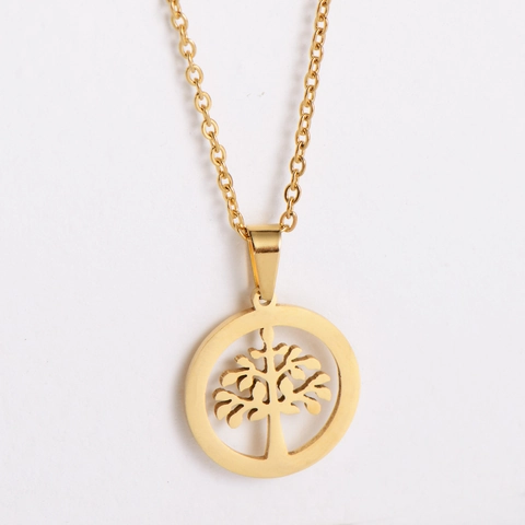 Gioielli Albero Della Vita Collana E Orecchini Acciaio Inossidabile Placcato Oro 18K Elegante Per Donna