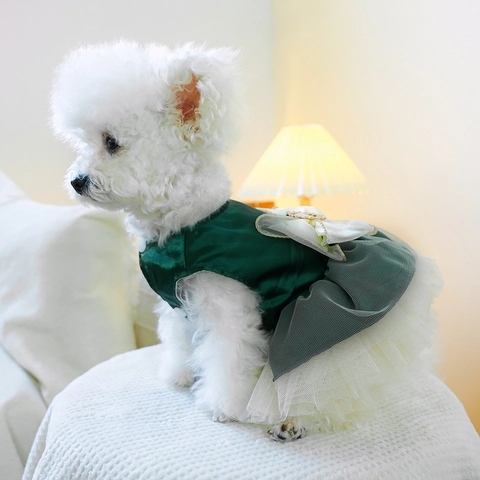 Robe Pour Chien Princesse Tutu Dentelle Mesh Jupe Avec Nœud Broderie Pour Petits Moyens Chiens Chiots Anniversaire Fête Vacances Mignon