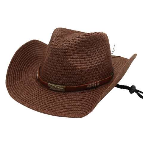 Δυτικό Καπέλο Cowboy Από Άχυρο Με Πλατύ Γείσο Μεταλλική Διακόσμηση Vintage Εθνικό Προστασία Από Τον Ήλιο Παραλία Ρυθμιζόμενο