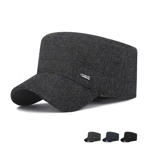 Berretto Cadet Da Uomo In Misto Lana Calda Fodera In Pile Cappello Militare Invernale Con Paraorecchie Pieghevoli