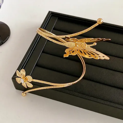 Ajour Butterfly Blume Legierung Armreif Armspange Mit Straß Vergoldet Eleganter Modeschmuck Für Damen