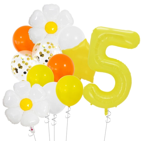 Daisy Flower Birthday Party Balloon Aluminum Foil Latex Number Balloon Decoration For Kids Celebration Yellow White