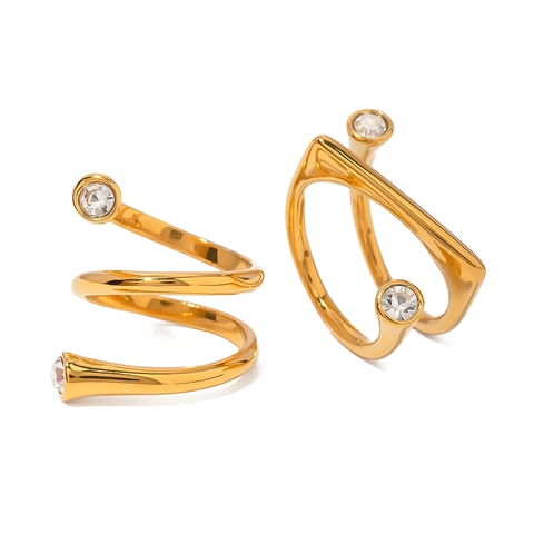 Spiral Open Adjustable Rings Stainless Steel 18K Gold Plated Cubic Zirconia Geometric Jewelry For Women