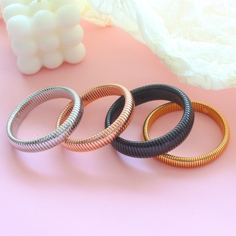 Minimalist Stainless Steel Tubogas Bangle For Women Wide Elastic Spiral Bracelet High Polished Stackable Fashion Jewelry