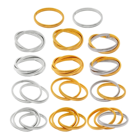 Vintage Stainless Steel Tubogas Jewelry Set For Women Gold Silver Bicolor Spiral Choker Necklace Open Bracelet Stud Earrings Fashion Accessories
