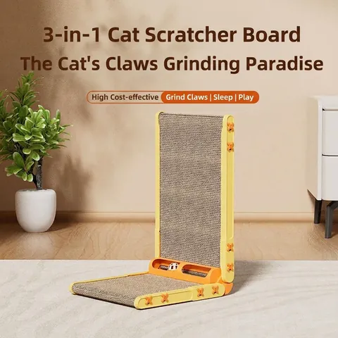 Cat Scratcher Board L Shaped Corrugated Paper Vertical Grinding Claws Interactive Toy Bell Ball Furniture Protection Pet