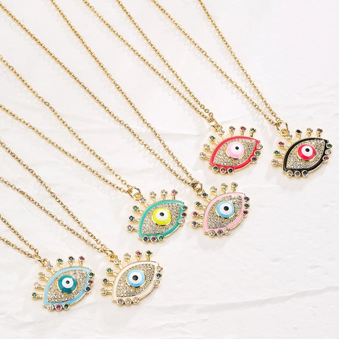 Evil Eye Anhänger Halskette Vergoldetes Kupfer Bunte Emaille Zirkonia Schlüsselbein Kette Damen