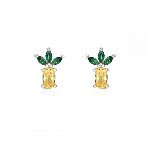 Zircon Earrings And Ear Bone Clips Gold Plated Fruit Pineapple Watermelon Geometric Rainbow With Silver Earring Post