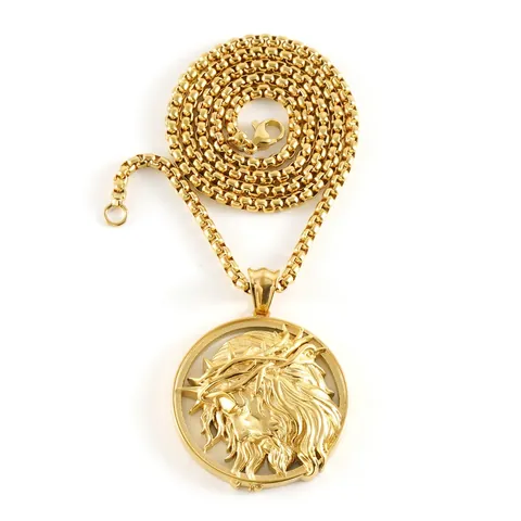 Collar Con Colgante De Jesús Acero Inoxidable Chapado En Oro De 18K Relieve De Corona De Espinas 3D Joyería Hip Hop