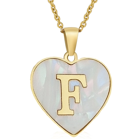 Hart Initiaal Ketting Titanium Staal Schelp Inleg Alfabet Hanger Minimalistische Sieraden Elegant Cadeau Dames