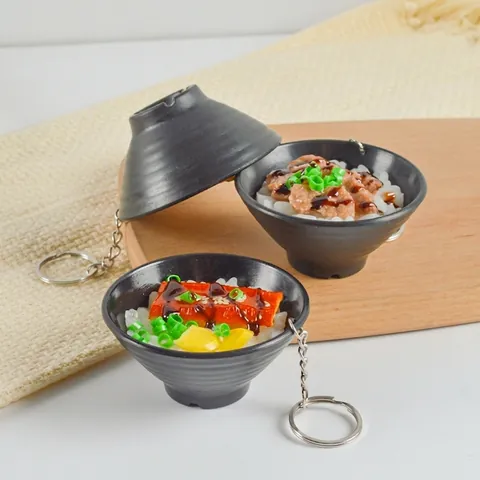 Simulation Japanische Essensschale Schlüsselanhänger Realistisches Miniatur Unadon Rindfleisch Reis Bowl Anhänger Tasche