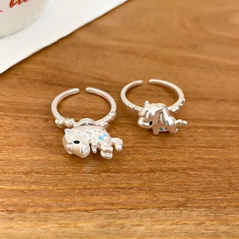 Bague Ouverte Petit Poney Dessin Animé Cuivre Plaqué Argent Émail Animal Bague Ajustable Pour Femme Design De Niche