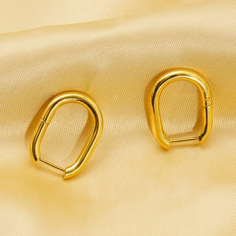 Minimalistische Geometrische Hoop Oorbellen 18K Verguld Roestvrij Staal U-Vorm Ovaal Gepolijst Mode Sieraden Voor Dames