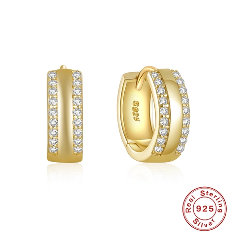 Orecchini Huggie Hoop Zirconia Doppia Fila Con Perno Argento Sterling 925 Per Donna Gioielli Lusso Minimalisti