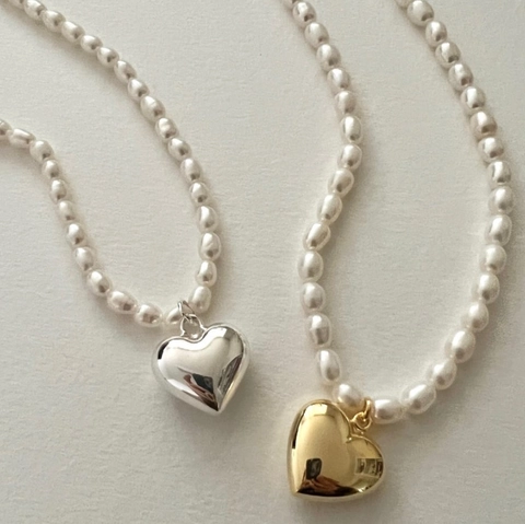 925 Sterling Silver Heart Pendant Freshwater Pearl Necklace Minimalist Elegant Choker Jewelry For Women