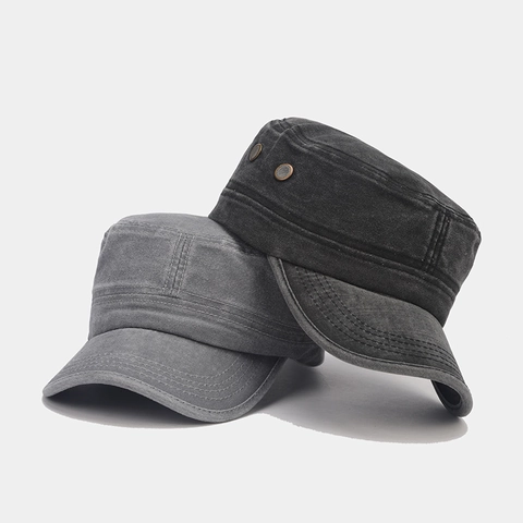 Washed Cotton Cadet Hat Vintage Military Style Flat Top Cap Breathable Outdoor Adjustable Sunshade For Men Women
