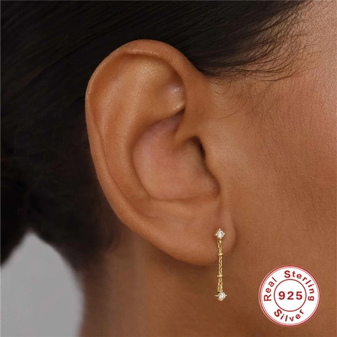 Pendientes Minimalistas De Cadena Con Borlas Con Poste De Plata De Ley 925 Zirconia Perla Artificial Colgante Para Mujeres Joyería Elegante