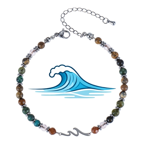 Bracciale Ciondolo Onda Croce Pietra Naturale Turchese Africana Perline Fatto A Mano Regolabile Gioielli Bohemian Donne