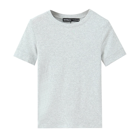 Women T-Shirt Short Sleeve Crew Neck Minimalist Casual Solid Color Soft Knitted Streetwear Basic Tops