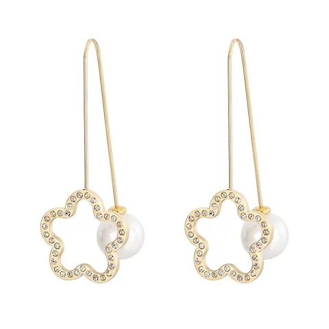 Orecchini a Goccia a Forma di Trifoglio in Acciaio Inossidabile di Moda Minimalista Strass Perla Artificiale Orecchini a Gancio per Donna