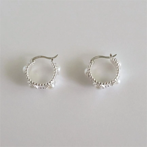 Orecchini A Cerchio Con Künstliche Perle Con Perno In Argento Sterling 925 Forma A C Bordo Perla Artificialto Stile Retrò Elegante Per Donna