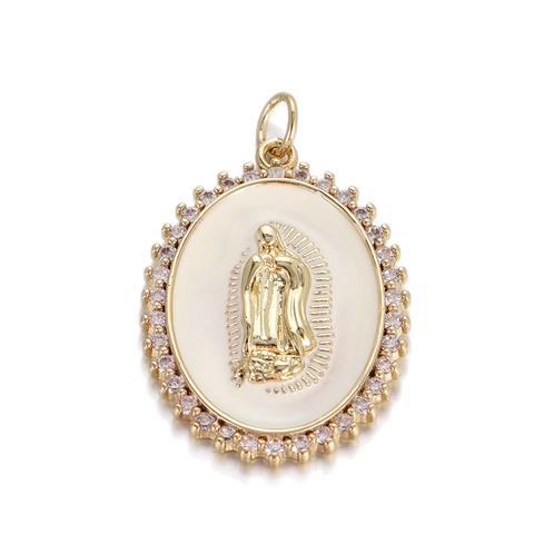 Copper Virgin Mary Heart Pendants Enamel Zircon Shell Floral Charms For DIY Jewelry Making Vintage Religious Accessories
