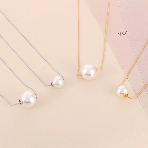 Elegante Anhänger Halskette Für Damen Minimalistische Edelstahl Schlangenkette Einzelne Runde Faux Künstliche Perle Schmuck Zubehör Geschenk