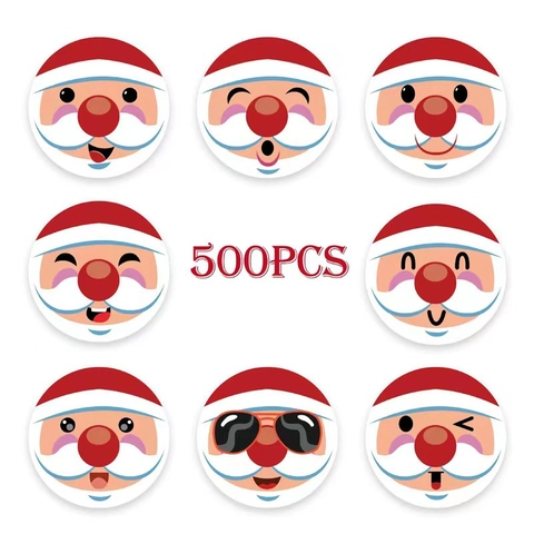 Adesivi Di Natale Babbo Natale Rotondi Etichette Autoadesive Per Decorazione Confezioni Regalo Festive Espressioni Di Cartoni Animati