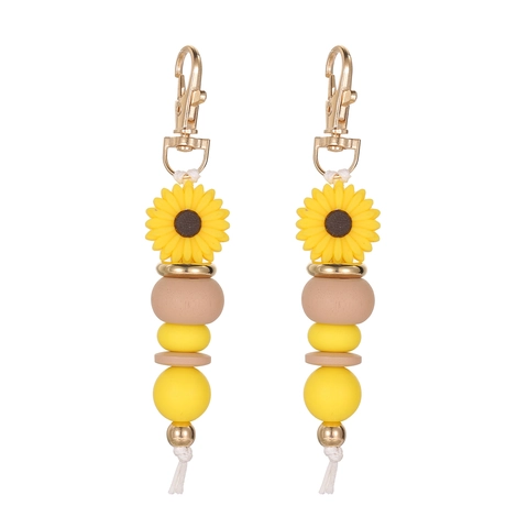 Daisy Perlen Schlüsselanhänger Silikon Holzperlen Blume Tasche Anhänger Für Damen Kreative Süße Auto Schlüsselring Schmuck Geschenk